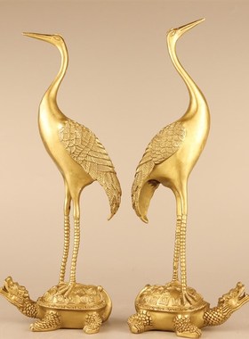 铜龟铜鹤一对中式龟仙鹤延年铜龟龙龟仙鹤摆件家居桌面招财工艺品