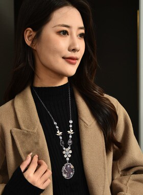 日系清新毛衣链女长款装饰项链 连衣裙百搭配饰挂件花朵锆石吊坠