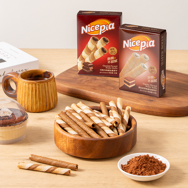 Nicpia印尼原装进口巧克力蛋卷提拉米苏威化草莓芝士棒饼干组合