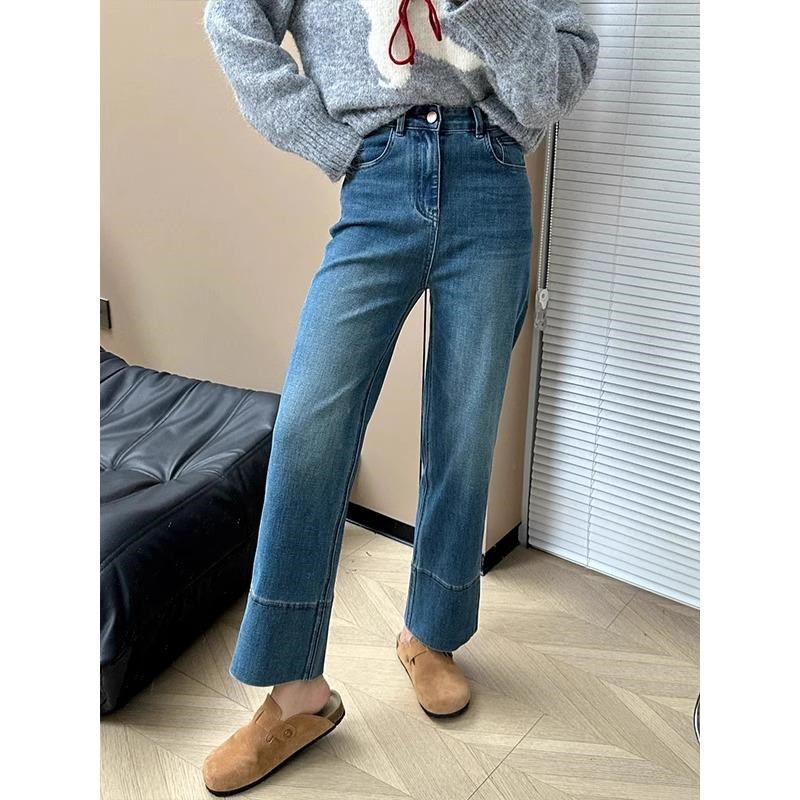 梨型身材直筒牛仔裤女春季新款大码胖mm小个子高腰显瘦九分烟管裤 - 图0