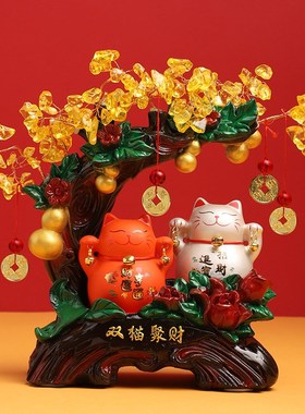 招财猫摆件开业发财树摇钱树店铺前台桌面家居客厅装饰发财猫礼品