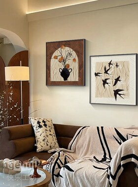 中古风餐厅装饰画高级感沙发背景墙挂画组K合抽象壁画大气法式复