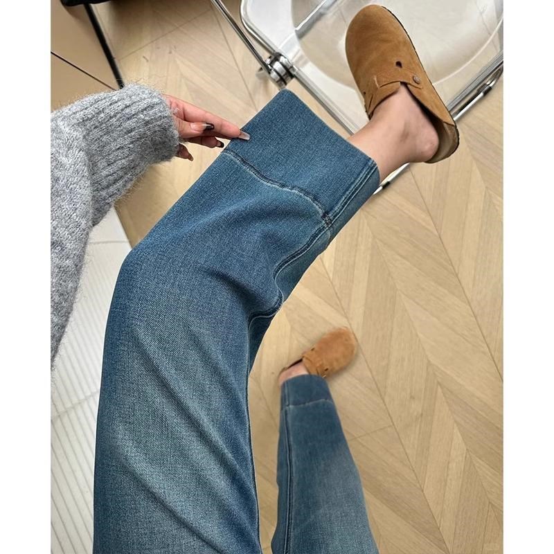 梨型身材直筒牛仔裤女春季新款大码胖mm小个子高腰显瘦九分烟管裤 - 图3