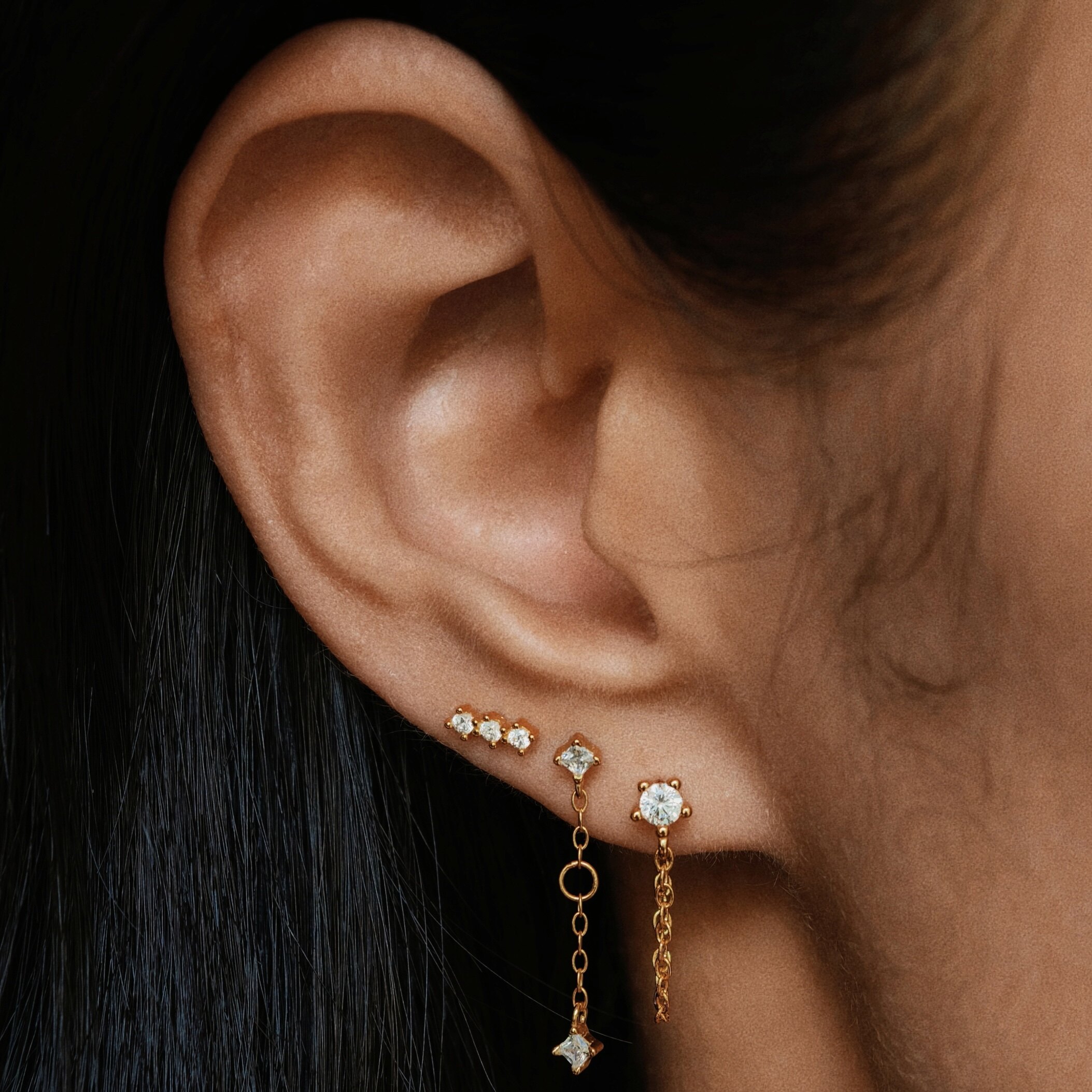 双锆石垂坠平底耳钉 925银镀18K金 睡觉不硌 免摘 防过敏 养耳洞,淘宝优惠券,粉丝福利购,淘宝优惠卷