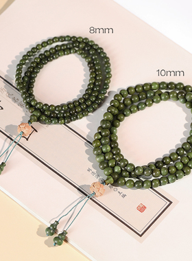 天然绿檀木佛珠手串女108颗老木料檀香手链檀木玉檀香手持念珠男