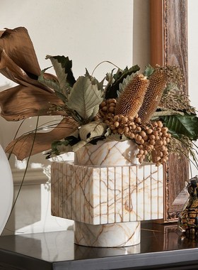 中古软装大理石花器高q端高级感饰品别墅客厅茶室书房花瓶花艺摆