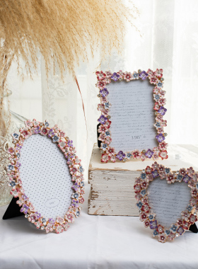 法式复古心形合金照片相框摆台5寸高F档花朵爱心客厅卧室回忆相框