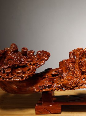 花梨木雕刻如意八仙过海摆件大号家D居客厅公司装饰工艺品开业送