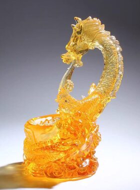 威弗列德客厅办公室玄关水晶装饰品开业礼琉璃龙形流水聚宝盆摆件