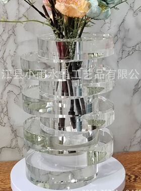 简约现代轻奢白色层叠水晶花器摆件售楼处样板房间茶几餐桌插花瓶