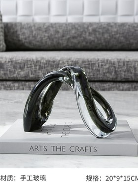 轻奢现代黑白手工玻璃艺术抽象卧室C玄关客厅家居售楼桌面几何摆
