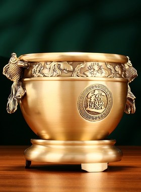 黄铜聚宝盆《福鱼进宝缸》摆件z客厅客厅办公室装饰品开业乔迁礼