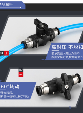 BUC手阀开关气动阀门手动阀气管快速快插接头可调节可锁死8mm10mm