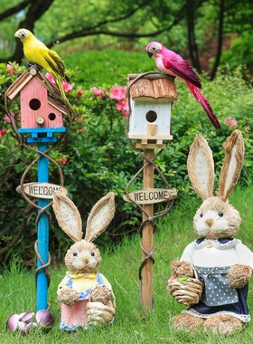 创意wlcome地插鸟屋田园摆件阳台户外院子装P饰花园别墅布置欢迎