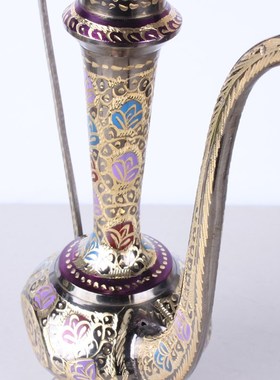 巴基斯坦c铜器手工雕刻大把壶新疆西域饭店装饰摆设酒壶大铜壶