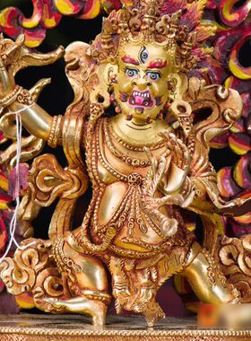 尼泊尔手工7寸铜全鎏金刚手菩萨 现代大势至菩萨铜像像