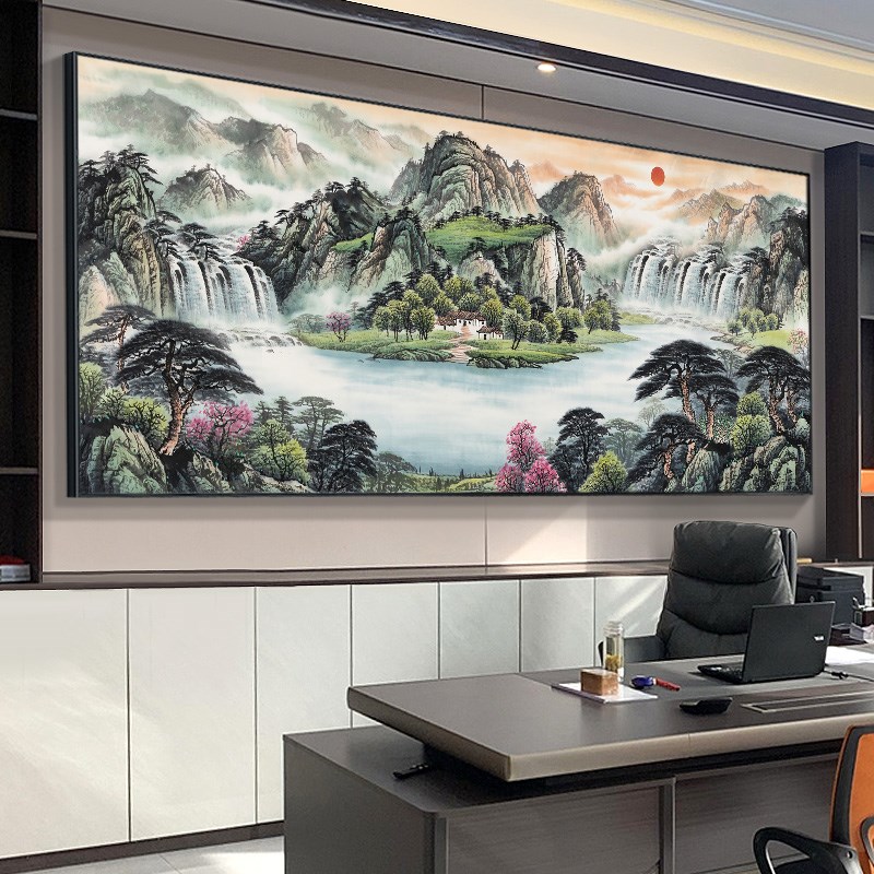有山无水鸿运当头国画山q水画客厅沙发挂画靠山办公室背景墙装饰 - 图2