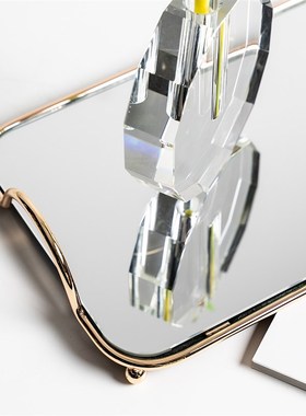 北欧风镜面玻璃金色收纳s托盘欧式家用客厅茶几轻奢高级感茶杯盘