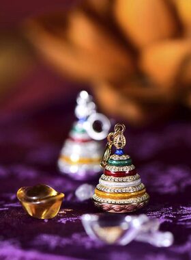 S925纯银迷你曼扎吊坠银曼扎卡子串珠夹子配饰藏式男女可装藏车挂