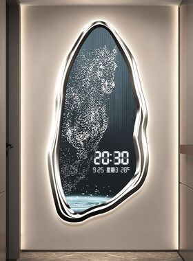 轻奢骏马到成功玄关万年历新款智能客厅电子数显时钟装饰画