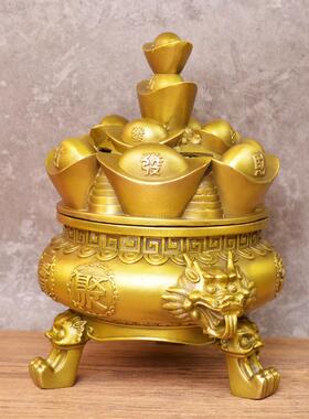 宏达全黄带盖聚聚宝盆存钱客厅办公室铜玄关宝罐盆聚宝盆存礼品摆