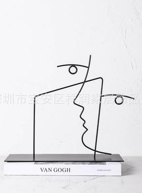 现代厅简约客黑色金属线条摆样件居家XII板间书柜创意抽象装饰品