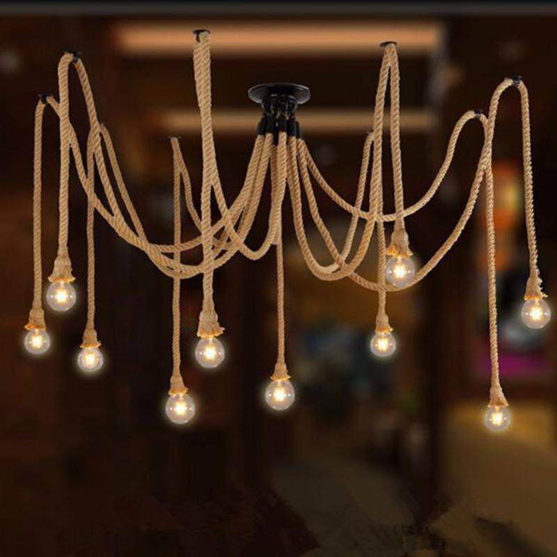 麻绳天女散花创意吊灯复古工业风办公室服装店餐厅蜘蛛多头麻绳灯,淘宝优惠券,粉丝福利购,淘宝优惠卷