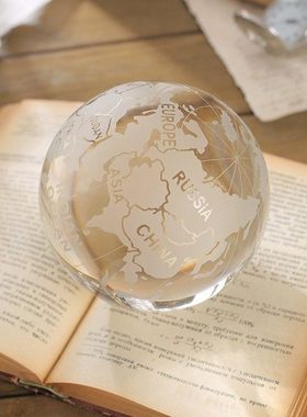 轻奢办公室高档水晶地球仪奢华复古黄铜大理石摆件书房客厅装饰品