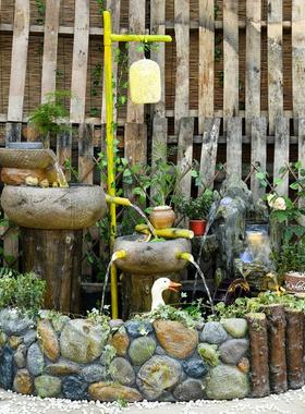 创意田园中式庭院景观户外流水鱼池阳台水系造景花园装饰水池摆件