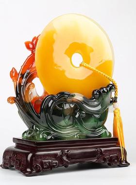 鸳鸯如意鱼平安玉扣摆件家居客厅酒柜玉装饰生日结婚礼品平安如意
