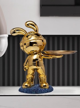 兔年礼品电镀树脂工艺品摆件兔子托盘玄关钥匙杂物收X纳家居装饰