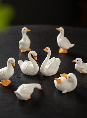 陶瓷白天鹅小摆件创意桌面装饰情侣浪漫礼物N小鸭子微景观造景搭