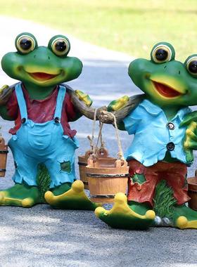 新户外卡通青蛙花盆幼儿园布置摆件挑担青蛙雕塑阳台庭院造景装饰