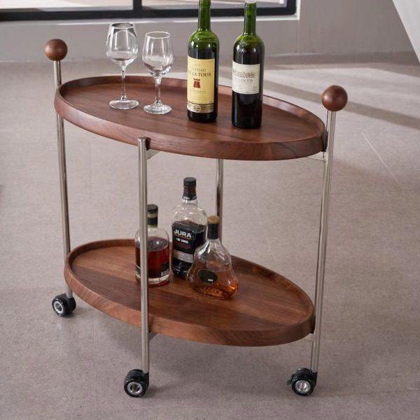 哇噢黑胡桃木调酒吧台餐车双层储物中岛台小酒柜 餐厅移动小餐车,淘宝优惠券,粉丝福利购,淘宝优惠卷