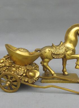 纯铜马铜马拉元宝铜马拉车铜黄金万两铜器招财元宝摆件招财生肖马