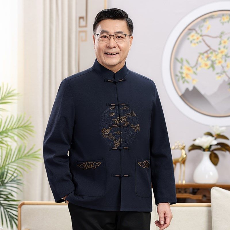 中老年人唐装男爸爸春秋夹克外套中国风爷爷汉服生日过寿老人套装,淘宝优惠券,粉丝福利购,淘宝优惠卷