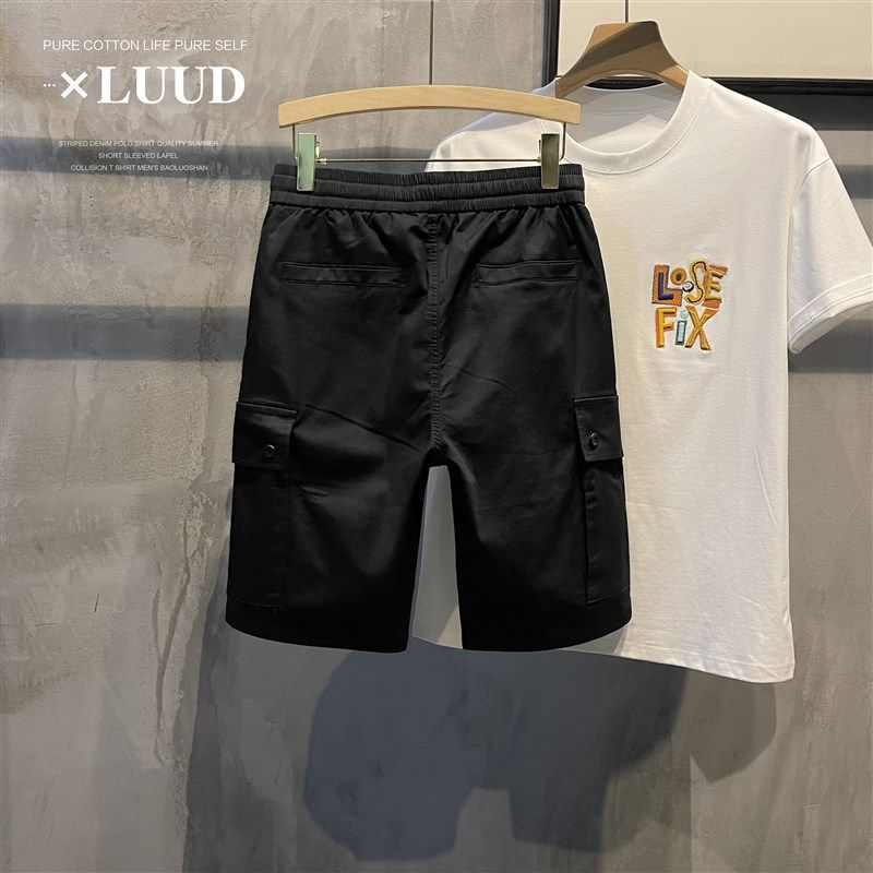 LUUD 高级感卡其色直筒短裤薄款休闲百搭工装裤子修身抽绳中裤男,淘宝优惠券,粉丝福利购,淘宝优惠卷