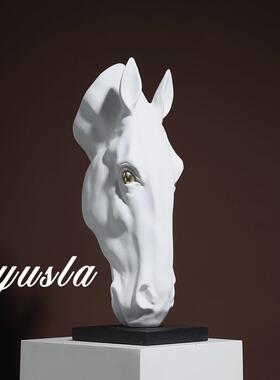 新中式轻奢落地玄关柜马头动物摆件展厅客厅酒店别墅摆设软装饰品