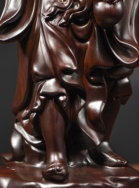 黑檀木雕活佛济公摆件实木雕刻工艺品家居招财客厅装饰乔迁送礼品