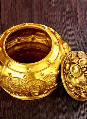 纯铜带盖聚宝盆摆件五路财神聚宝盆大小号家居客厅办公室店铺装饰