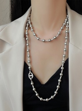 秋季双层长款珍珠毛衣链女2024年新款潮大气高档项链高级感锁骨链