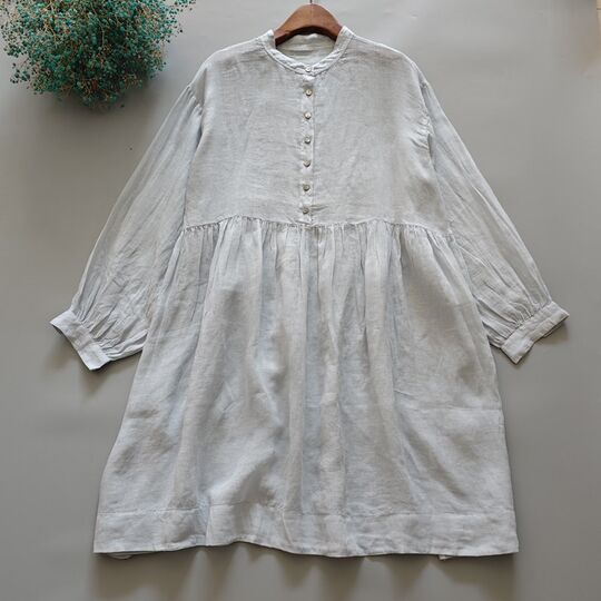 日系小清新文艺风轻薄苎麻长袖衬衫式中长款连衣裙休闲百搭衬衫裙