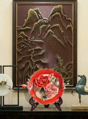 中式陶瓷装饰摆盘挂盘玄关摆设精致新房新N婚家居饰品工艺品礼品