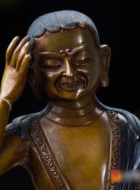 家用佛前用品铜像摆件尼泊尔手工青铜7寸米拉日巴铜像
