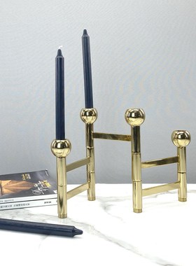 金银色折叠创意金属大理q石多头蜡烛台北欧现代摆件样板间软装饰