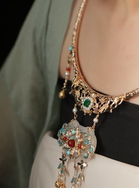 清平 中式项圈马面裙配饰璎珞流苏 晚明风平安P锁明制婚服超长背