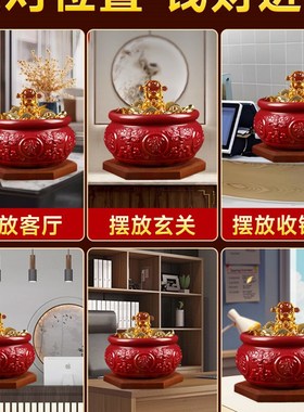 好朱砂材质的聚宝盆饰品,八方来财,皮绣,M客厅,商店,门厅,卧室