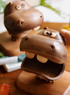 河马呆呆/创木工坊n实木收纳摆件家用盘香盒生日情人节创意礼物