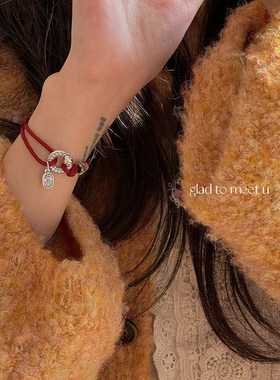 足银99b9生肖蛇平安扣红绳情侣手链蛇年本命年平安好运男女款手绳