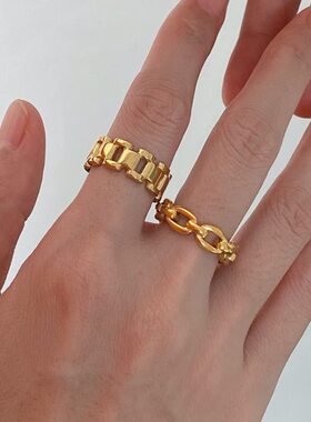 直接封神！简约潮流百搭叠戴链条戒指博主风上档次可水洗指环食指